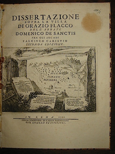 Domenico, fra gli Arcadi Falcisco Caristio De Sanctis Dissertazione sopra la Villa di Orazio Flacco... Seconda edizione  1768 in Roma Nella Stamperia di Carlo Barbiellini